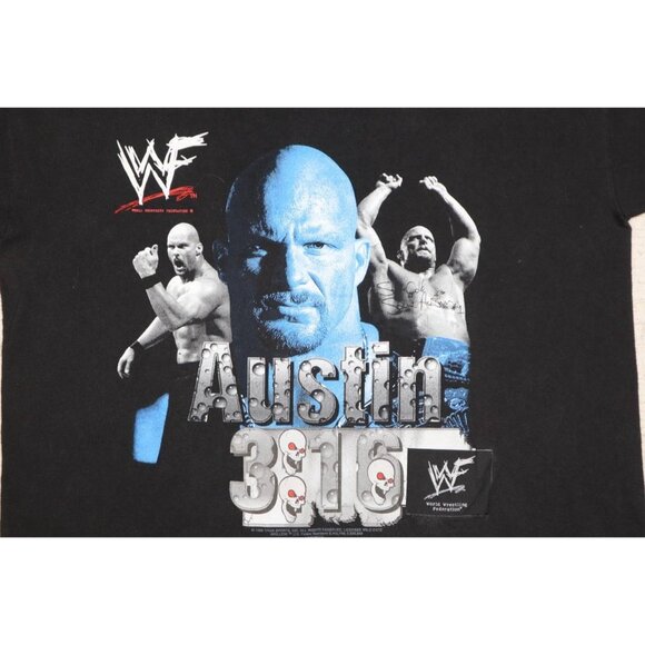 Vintage WWF 1998 Stone Cold Steve Austin "Austin 3:16" Black T-Shirt Size L - Picture 4 of 8